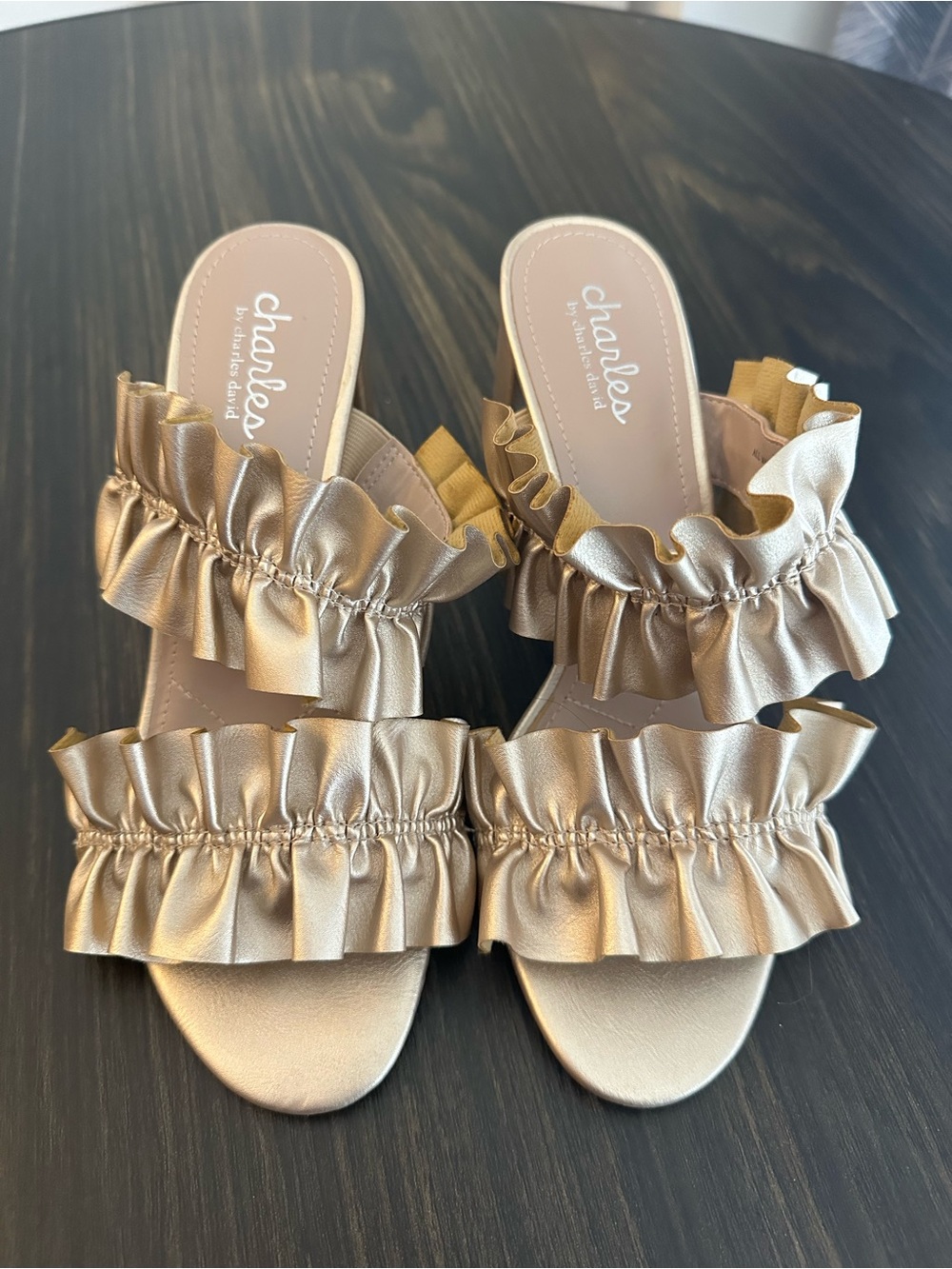 Charles by Charles David Metallic Gold Ruffle Slide Mules